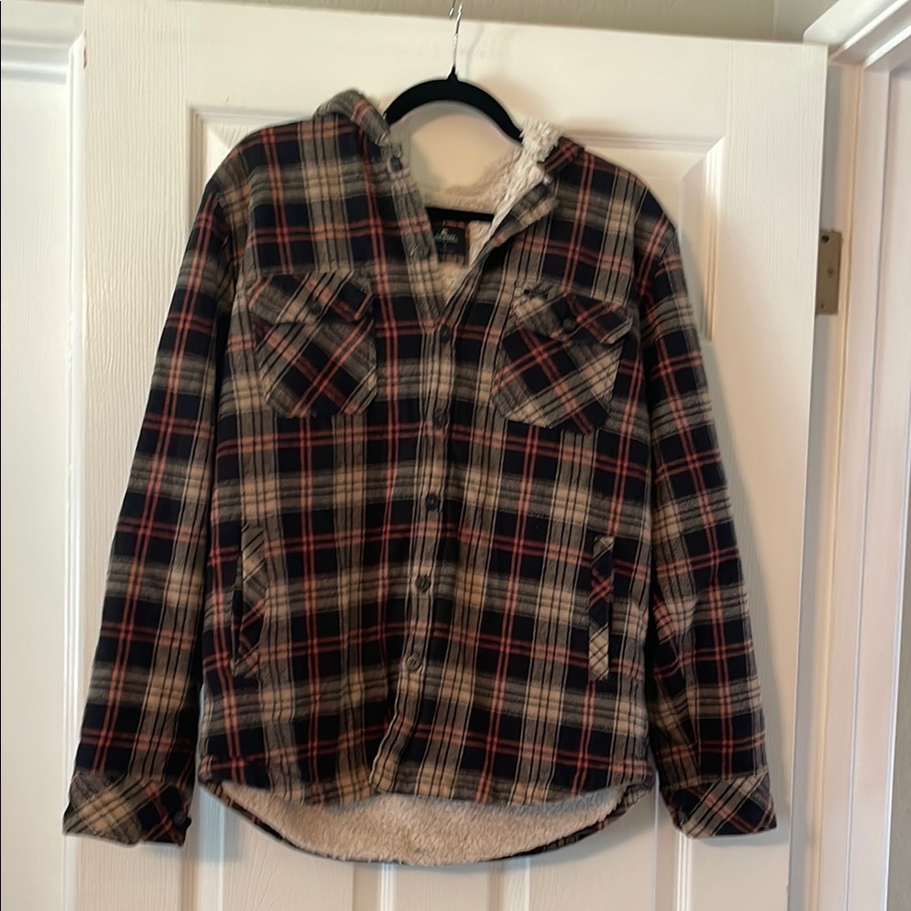 Rip Curl Black, Cream & Red Plaid Sherpa-Lined Shirt Jacket
